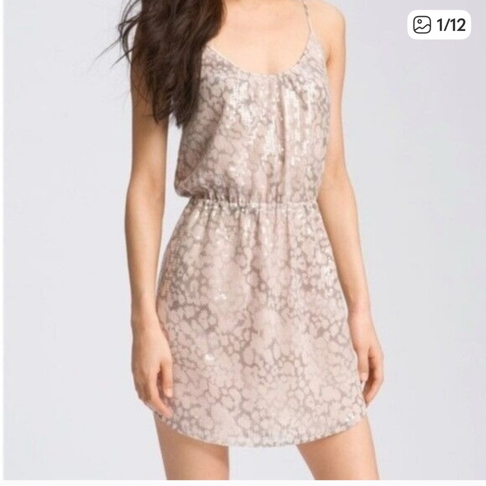 Rebecca Taylor Sequined Mini Dress Size 2 Spaghetti Strap Lined Elastic Waist